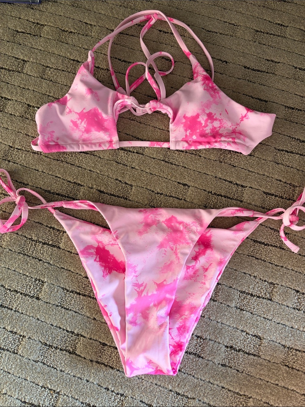 Zaful Pink Tie-Dye String Bikini Set